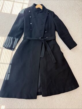 Classic Black Double-Breasted Maxi Dress Coat with Belt